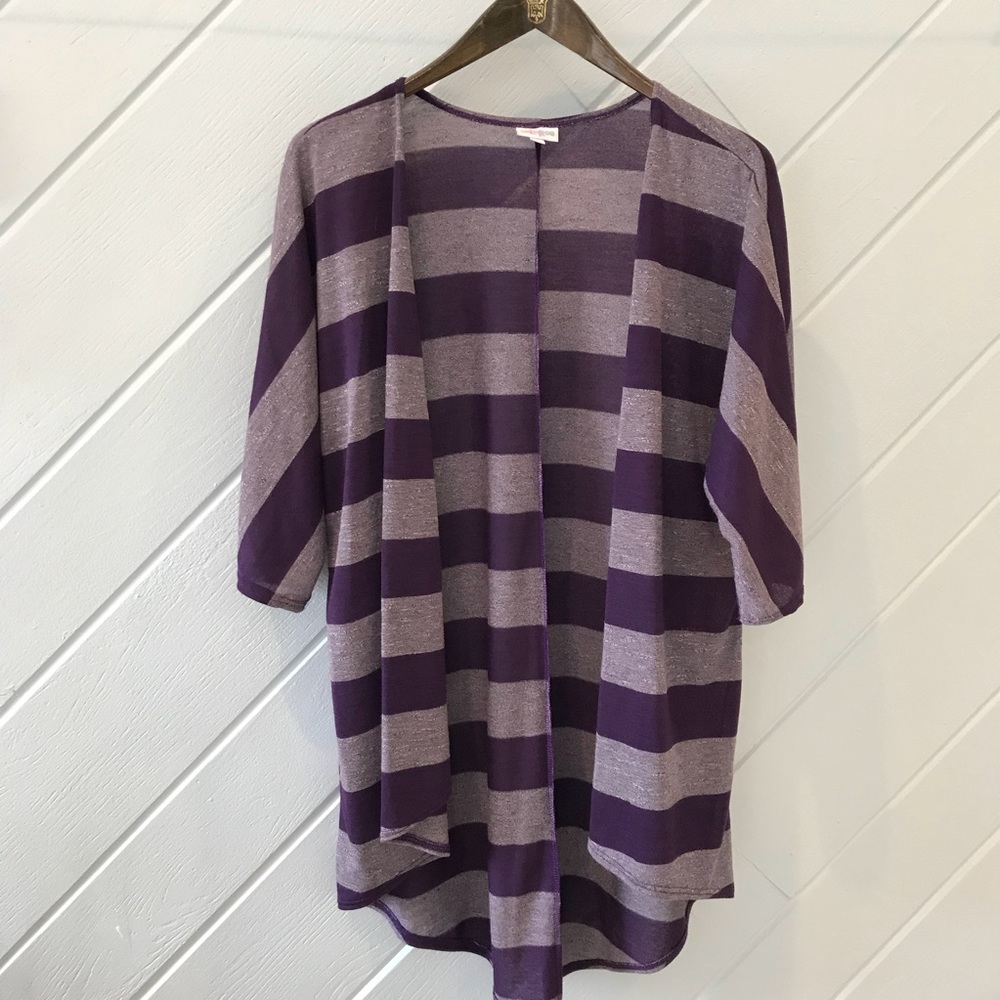 LuLaRoe Purple and Gray Striped Open Cardigan